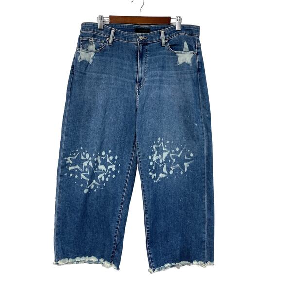 Uniqlo Womens Jeans Size 34 Wide Leg High Rise Star Print Kaihara Denim Skater - Picture 2 of 11